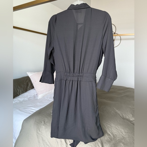 Gretchen Scott Black Button Down Shirt Dress Womens M Tie Waist Quiet Luxury Y2K - Picture 2 of 6